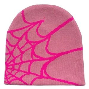 Pink Beanie with Spiderweb Design